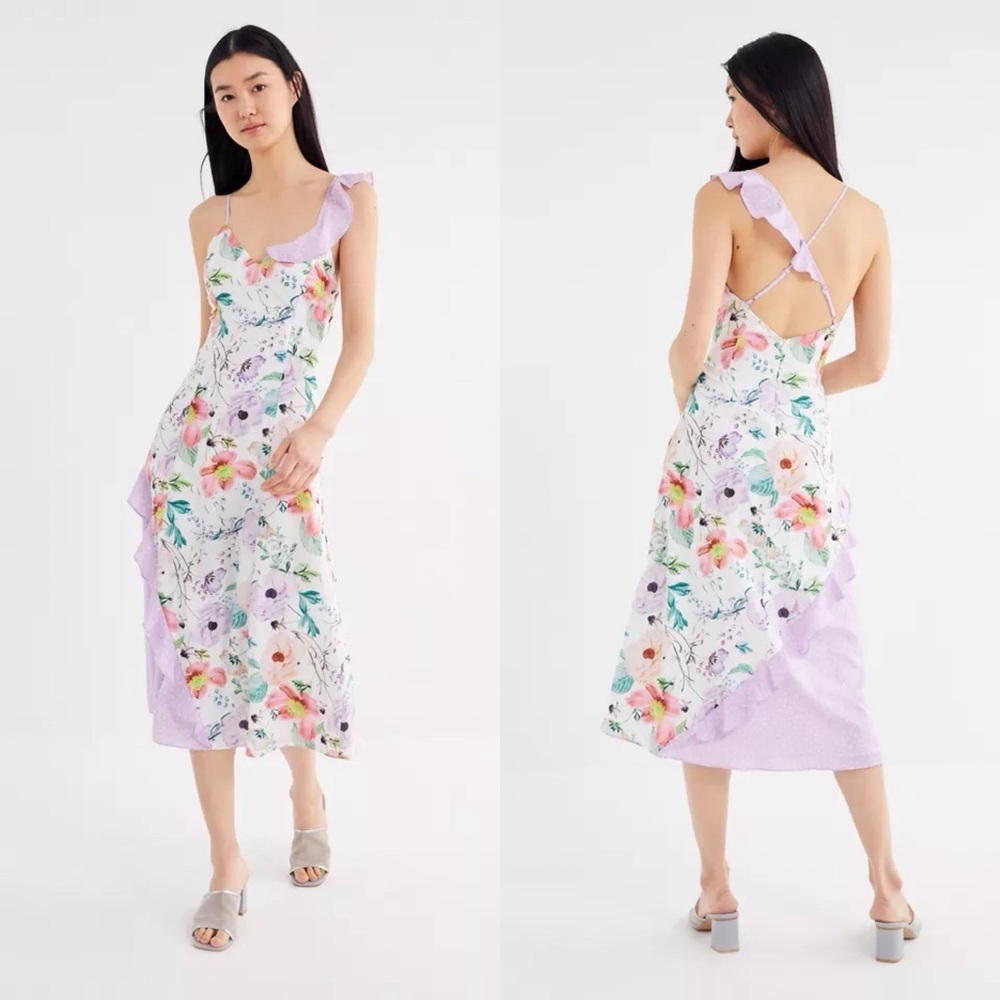 Urban Outfitters / Darcie Mixed Print Cross-Back Midi Dress